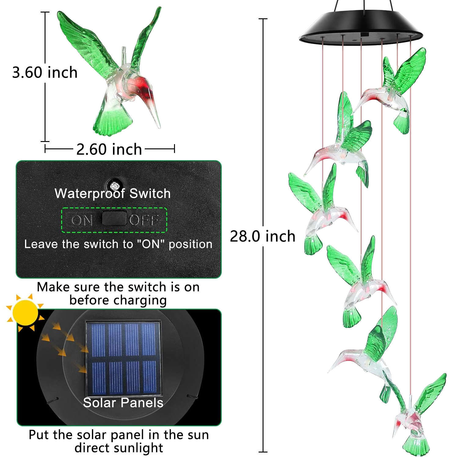 Rirool Solar Hummingbird Wind Chime Color Changing photo 2