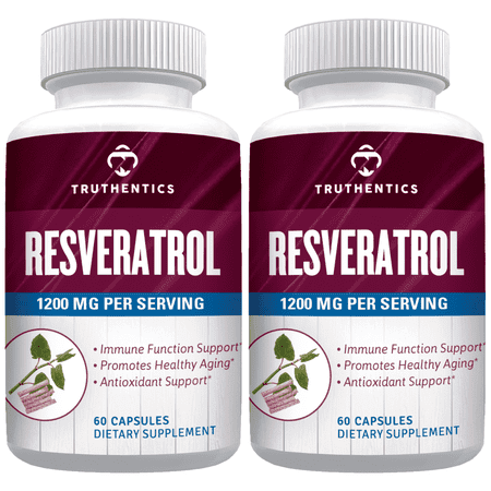 Truthentics Resveratrol Supplement, 1200mg, Trans-Resveratrol Antioxidant, Vegan Capsules, 2 Pack