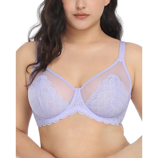 Sujetador minimizador HSIA Mermaid Scales Lace, cobertura total, color morado