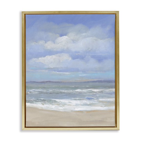 Stupell Industries Tropical Cloudy Ocean Bay Shoreline Gold Floating Frame Canvas Art, 17 x 21, by Tim O'Toole