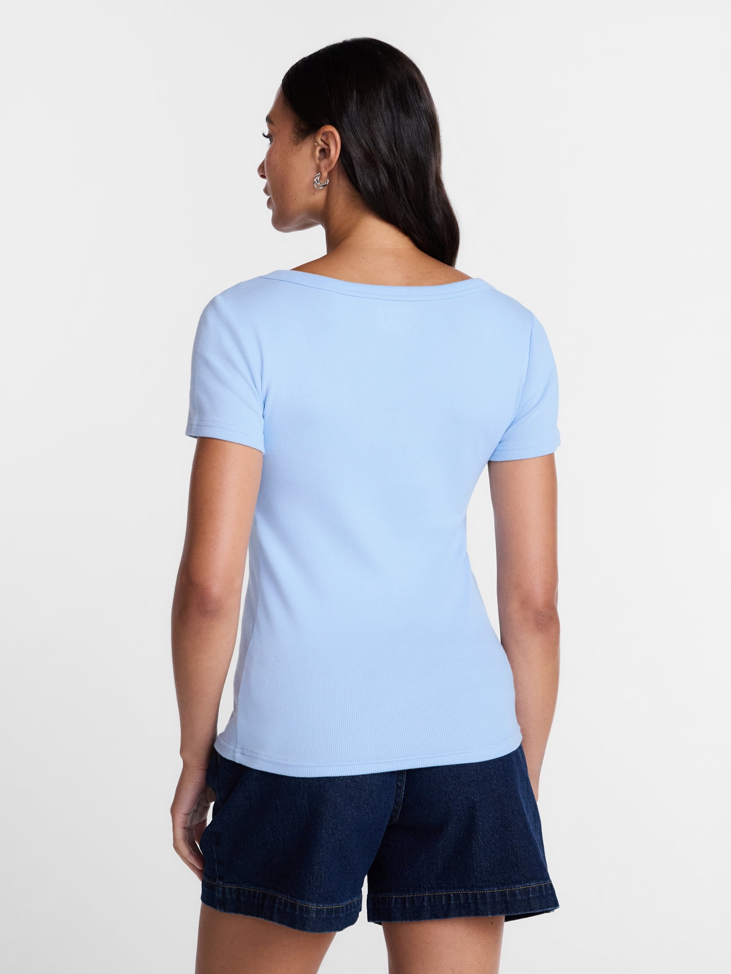 Time and Tru Women's Ribbed Scoop Neck Tee with Short Sleeves, Sizes XS-XXXL