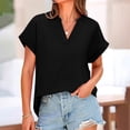 thumbnail image 2 of JGGSPWM Women's Summer V-Neck Short Sleeve Loose Flowy Tunic Dressy Casual Blouse Tops Solid Color Shirts Black M, 2 of 9