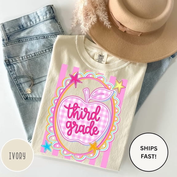 Third Grade Shirt, Preppy Apple Checker Stripe Tee, 3rd Grade Dream Team Teacher, Back to School Shirt, Teacher Gift