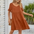 thumbnail image 4 of yillto Womens Dress Ruffle Short Sleeve Tiered Flowy Pleated Loose Mini Dress Casual Short Tshirt Dresses, 4 of 5