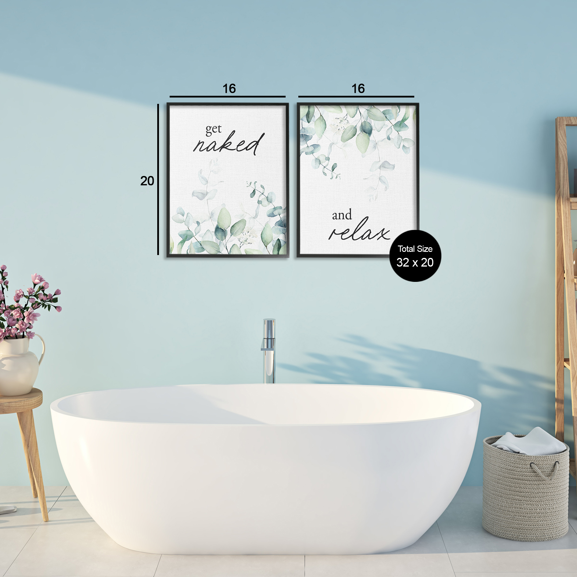 Get Naked & Relax Herbs 2 Piece Black Framed Giclee Art Set, design by Lettered and Lined