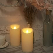 2 Pack Waterproof Outdoor Battery Operated Flameless Candles with Remote Timer Realistic Flickering Plastic Fake Electric LED Pillar for Home Garden Wedding Christmas Decor 3x6 Inches