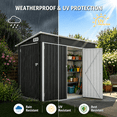 thumbnail image 4 of Seizeen 4x8FT Outdoor Storage Shed, Weatherproof Galvanized Steel Garden Tool Shed w/ 3 Lockable Doors, Air Vents, Sloped Roof, Outdoor Utility Shed for Bikes, Patio Equipment & Lawn Tools, Black, 4 of 9