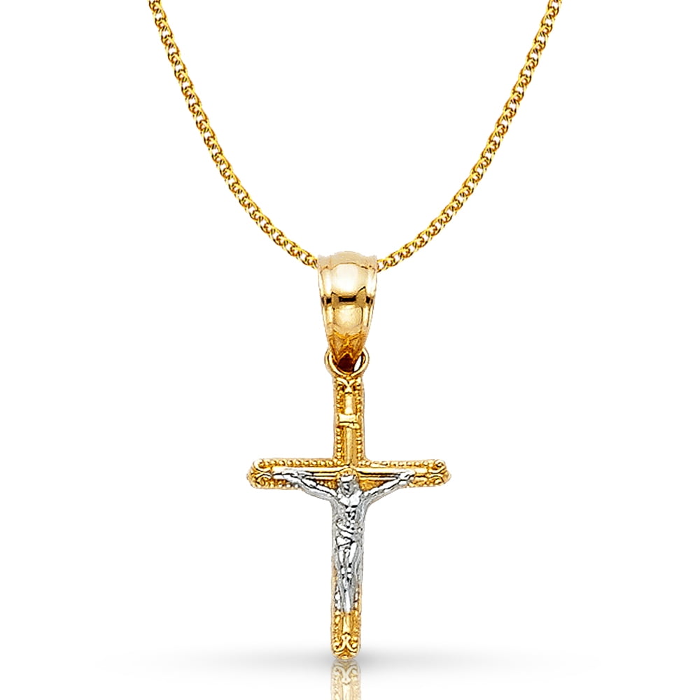 14K Two Tone Gold Jesus Crucifix Cross Religious Charm Pendant For Necklace or Chain
