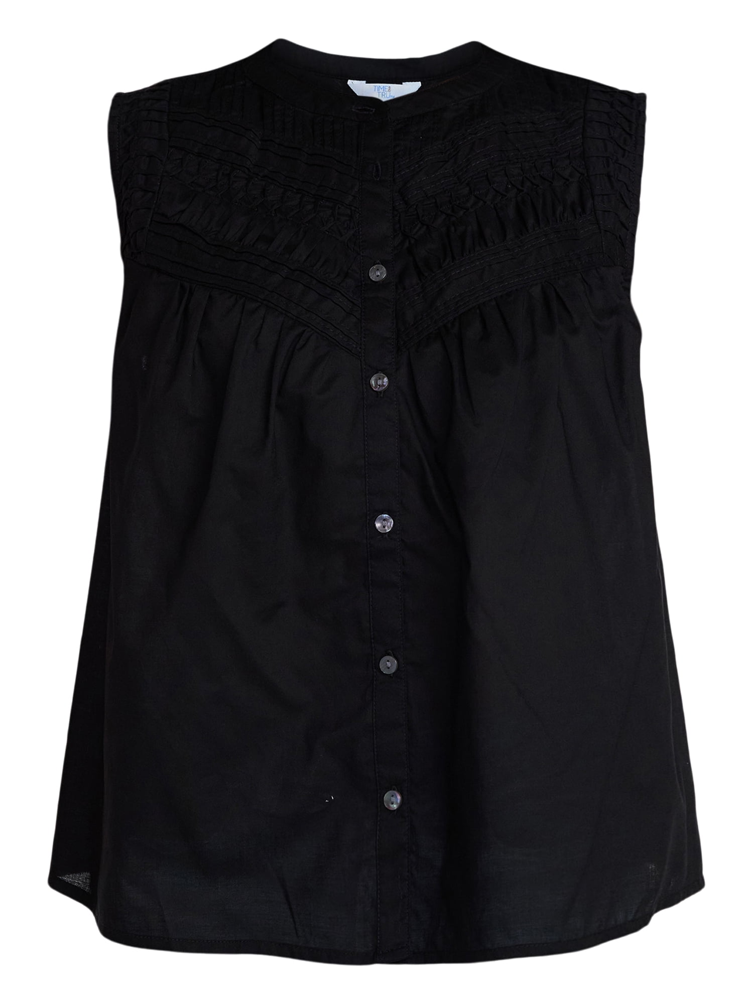 Time and Tru Women's Cotton Sleeveless Pleated Top, Sizes XS-XXXL