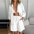 thumbnail image 4 of MAIHAN Linen Sets for Women 2 Piece Long Sleeve Shirt and Ruffle Shorts Women Shorts Sets Outfits Lounge Matching Set Tracksuit Two Piece Outfit, 4 of 8