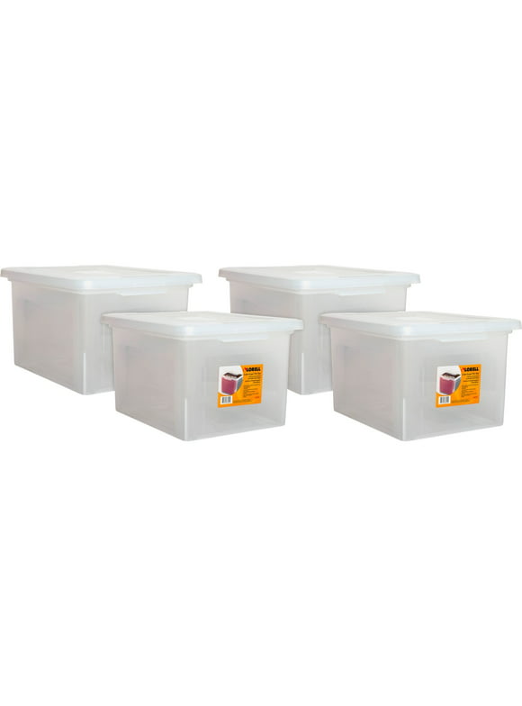 Lorell Storage File Boxes With Lift-Off Lids, Letter/Legal Size, 18" x 11" x 14 3/16", Clear, Case Of 4