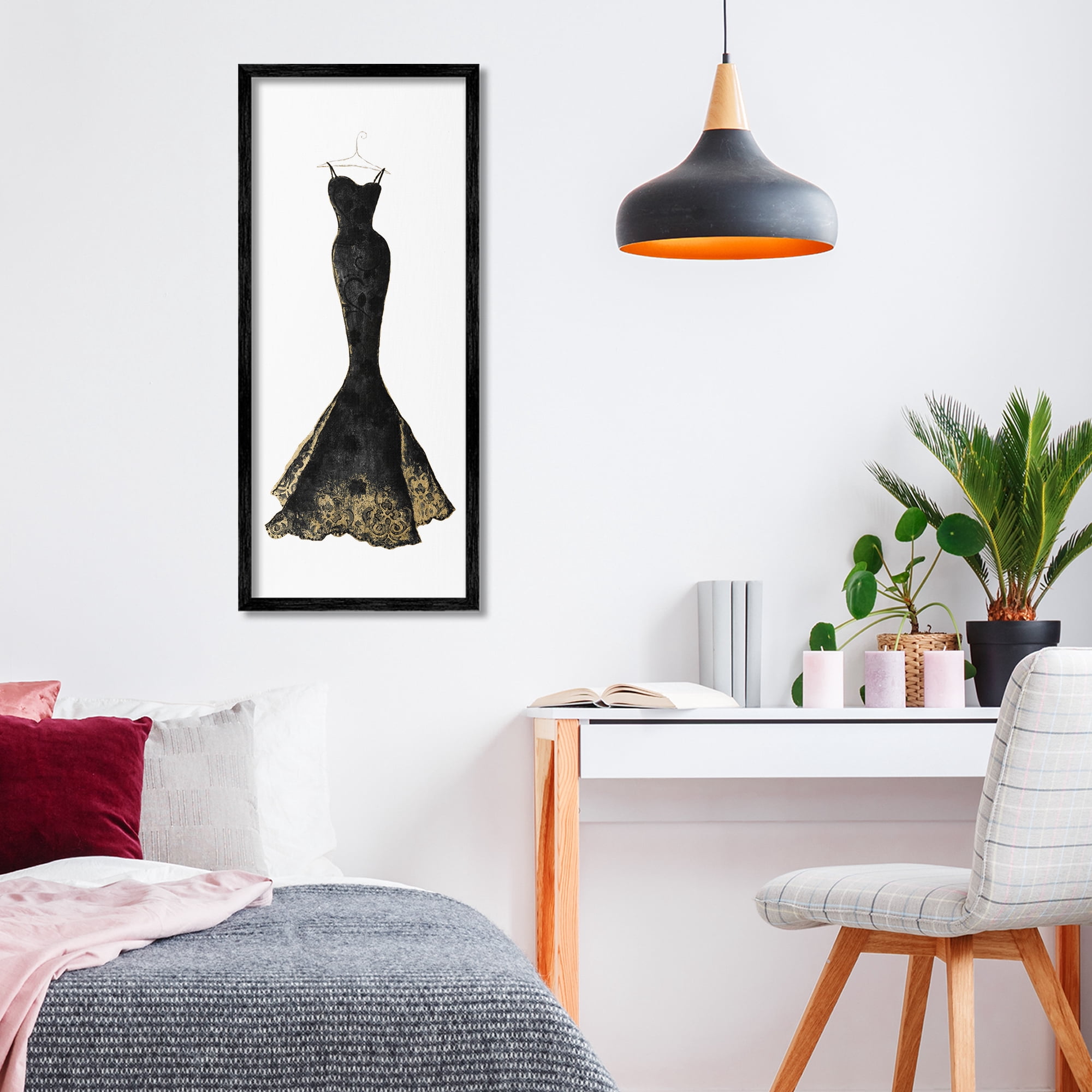 Stupell Industries Gilded Black Evening Gown Black Framed Giclee Art, design by Janet Tava