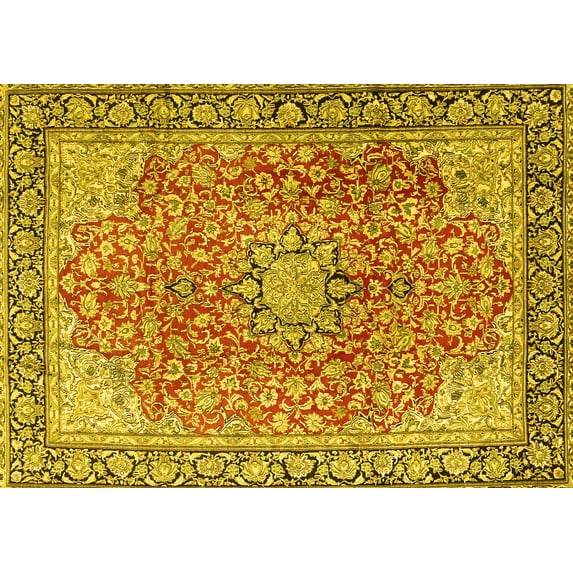 Ahgly Company Machine Washable Indoor Rectangle Persian Yellow Traditional Area Rugs, 4' x 6'