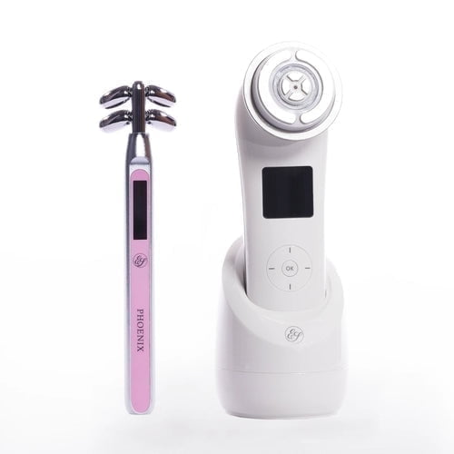 EvenSkyn Lumo & Phoenix Baguette de Beauté Anti-âge RF Duo / Baguette Raffermissante pour la Peau RF et EMS, Réduction des Rides, Microcourant et Luminothérapie Rouge pour le Visage et le Cou / Résultats Professionnels à Domicile - Rose