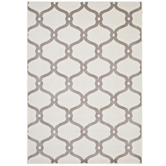 Modway Beltara Chain Link Transitional Trellis 5x8 Area Rug in Beige and Ivory