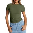thumbnail image 2 of Womens Basic T Shirts Crop Short Sleeve Y2k Tee Cute Gym Fashion Workout Clothes Army Green L, 2 of 8