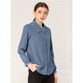 thumbnail image 2 of Blusa de Manga Larga Allegra K con cuello Peter Pan y volantes Azul polvoriento L, 2 of 6