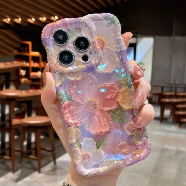 Laser Blue Light Flowers Phone Case For iPhone 14 Pro Max 11 12 13 Pro Max 14Pro 13Pro Luxury Shockproof TPU Soft Silicone Cover LXY