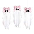 thumbnail image 4 of 3 Pcs Halloween Hanging Ghost Decorations for Pink Coquette Fall Home Decor, 31.5 Inch White Fabric with Black Eyes and Bow, Indoor Outdoor Hanging Pendant for Porch Window, 4 of 6
