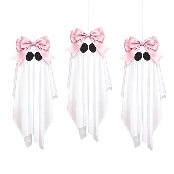 Pink Bow Halloween Hanging Ghost Decorations Ghost Decor Outdoor 31in Cute Flying Ghosts Decorations for Front Porch Yard Garden Patio Lawn Halloween Party