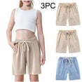 thumbnail image 2 of Kaemgyyd 3 Pack Cotton Linen Toddler Girls Shorts Summer Solid Drawstring Short Pants Unisex Kids Boys Casual Straight Leg Workout Clothes 2-10 T, 2 of 7
