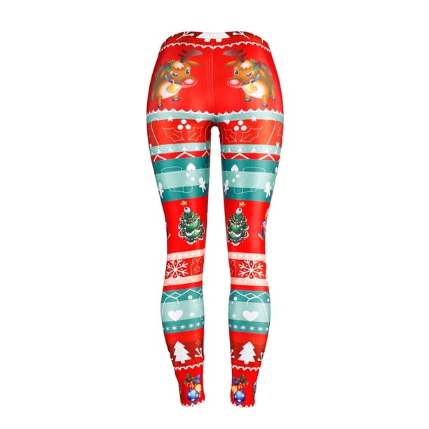 Mallas navideñas para mujer y niña, mallas elásticas de cintura alta con estampado de cascabeles ajustados, pantalones de Yoga Fridja nalpqowj15769
