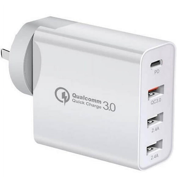 USB Wall Charger 40W 4-Port Fast USB C Charger Block PD Power Adapter + QC USB Wall Plug Multiport Type C Fast