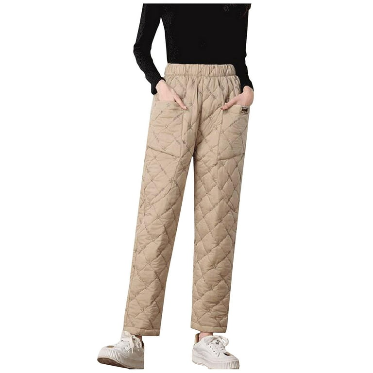 YWDJ Fleece Joggers for Women Tall Fashion Casual Women Solid Span Ladies  High Waist Keep Warm Long Pants Full Length Pants Leggings Khaki XXL