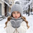 thumbnail image 2 of mgoYE Girls Boys Solid Color Beanie Hat Glovs Set Fleece Lined Winter Hat with Pom Pom for Cold Weather, 2 of 5