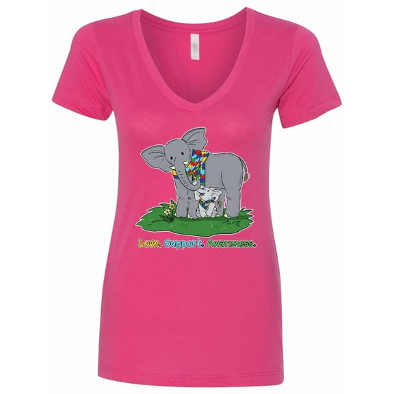 Inktastic Autism Love, Support, Awareness Elephants Women's V-Neck T-Shirt