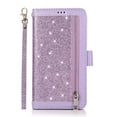 thumbnail image 2 of Allytech iPhone 12 Pro Max Case with Zipper Wallet, Bling Glitter Multiple Credit Cards Slots Wallet Case Cover with Zipper Detachable Strap Case for Apple iPhone 12 Pro Max, Purple, 2 of 7