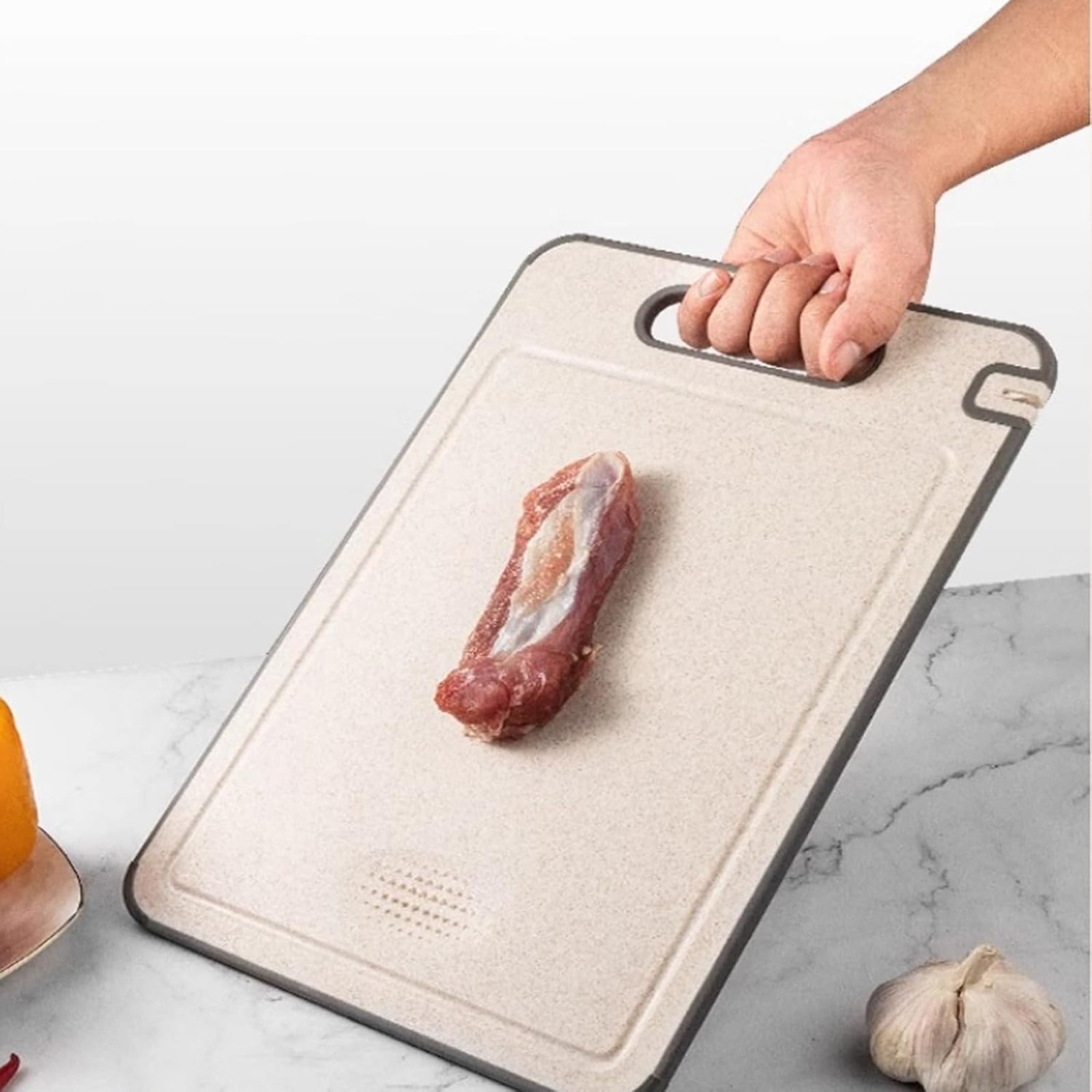 Shiogb Cutting Board with Knife Sharpener, Double Sided Non Slip Prep Board for Kitchen, A, 14.6 x 10 x 1.6 inches