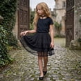 thumbnail image 2 of NIPAXO Girls Tiered Skirt Lace Trim Elastic Waist Polka Dot Mesh Casual A-Line Summer White Skirt for Kids and Toddlers,Balck (9-10Y ), 2 of 6