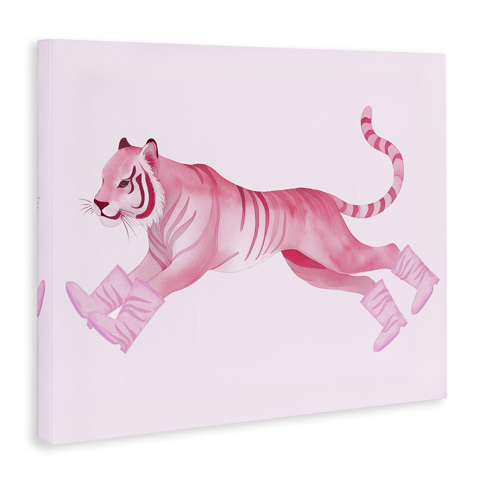 Stupell Industries Running Tiger in Boots Animals Painting Wrapped Canvas Art Print Wall Art, 30 x 24