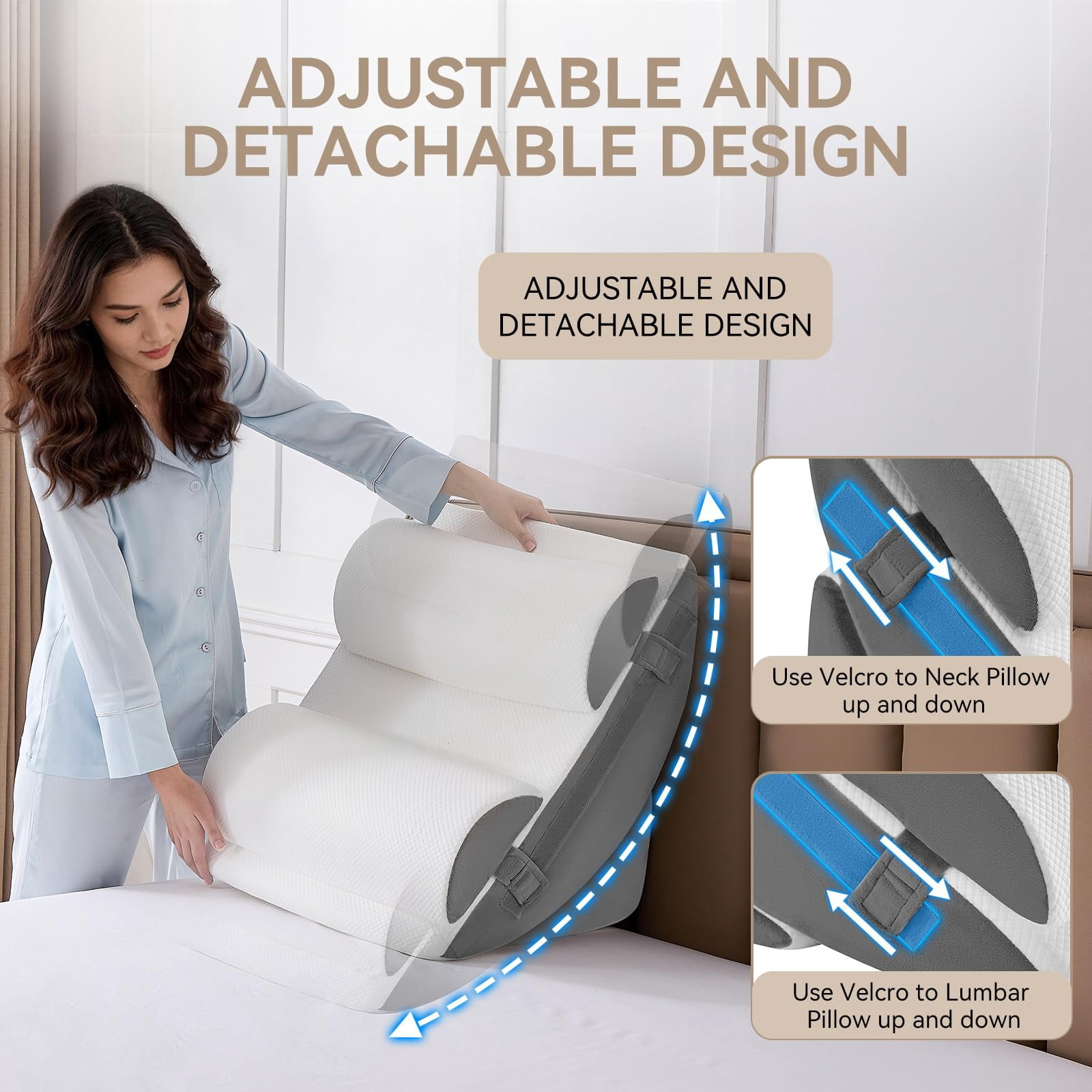 9pcs Bed Wedge Pillow Set For Sleeping  And Leg Foam Body Triangle Adjustable Support - Acid Reflux Pillows Grey