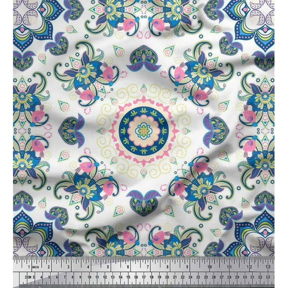 Soimoi Cotton Duck Fabric Paisley & Floral Mandala Fabric Prints by Yard 42 Inch Wide