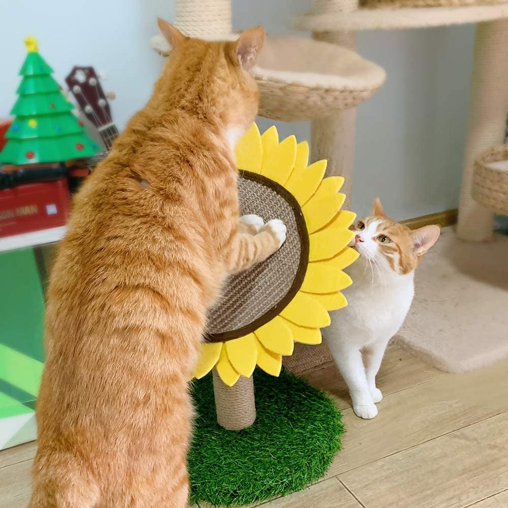 ShellKingdom 17.7'' Cat Scratching Post, Natural Sisal Claw Scratchers Board for Kittens Small Cats. Sunflower Cat Interactive Toys