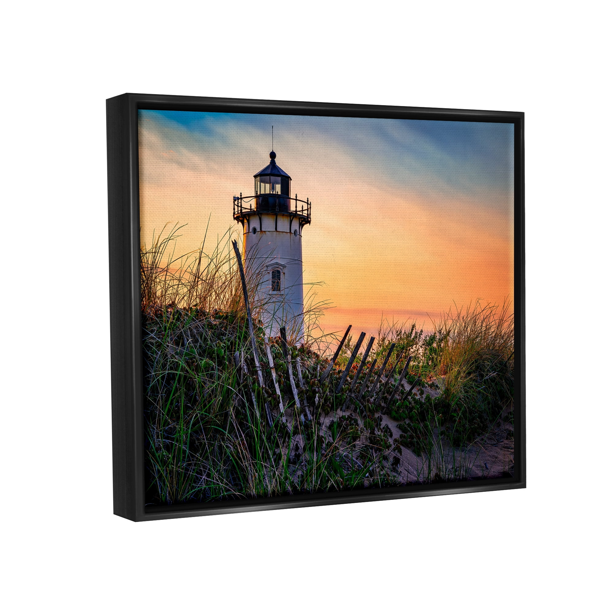Stupell Lighthouse Sunset Coastal Nature Landscape Photography Black Floater Framed Art Print Wall Art