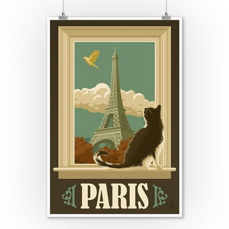  Paris  France Eiffel Tower Cat Window Lantern Press 