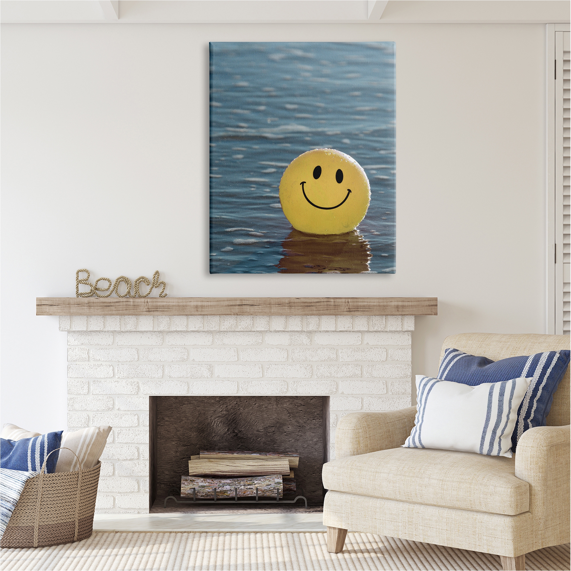 Stupell Industries Smiley Beach Ball Landscape Photography Gallery Wrapped Canvas Art Print Wall Art, 36 x 48