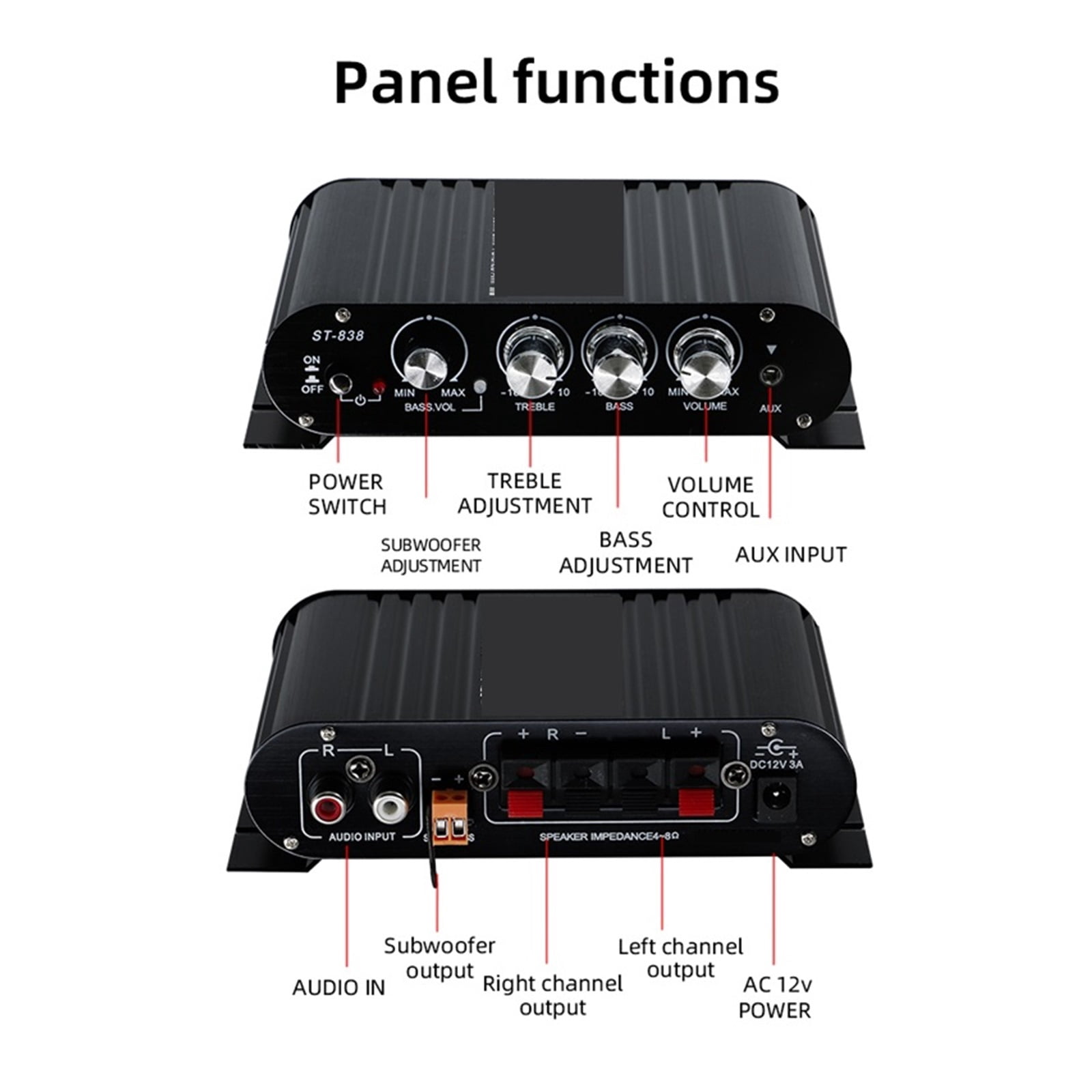 HiFi 2.1 Channel Amplifier Stereo Treble and Subwoofer Adjustment Bass Sound Amplifier ,Multi Modes