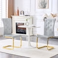 thumbnail image 3 of Retro Gray Dining Chairs - Set of 2, Faux Alligator Leather, Crystal Buckle Detail, Gold Metal Legs - Elegant Kitchen & Dining Room Seating, 3 of 20