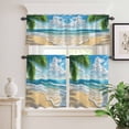 thumbnail image 3 of Kitchen Window Curtains Valance and Tier Set, Summer Beach Blue Seawater Rod Pocket Tier Curtain Valance Set, Tropical Plant Palm Tree Light Filtering Cafe Curtains for Bedroom Living Room, 3 of 9