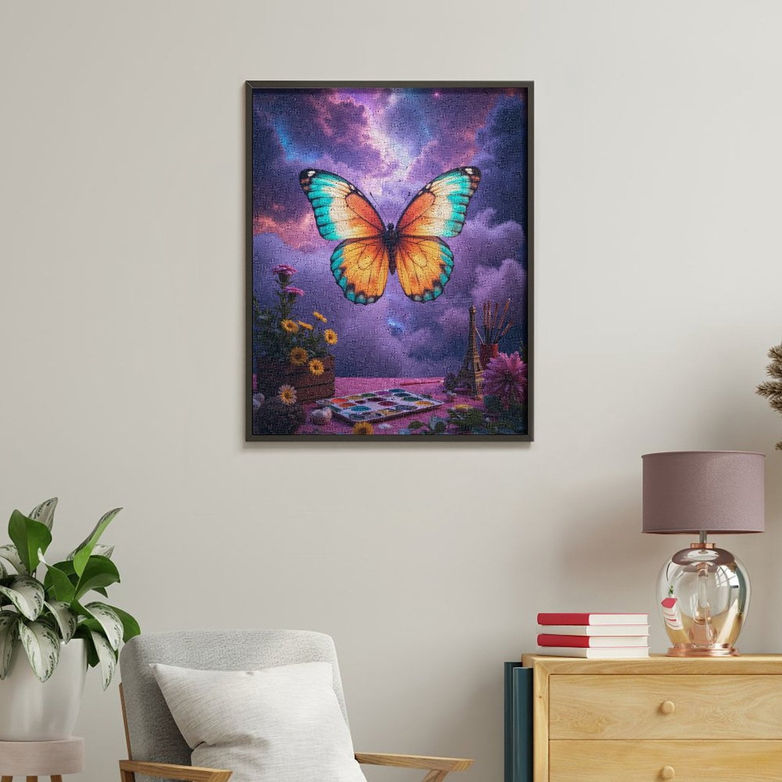 Paint By Numbers Kit for Adults Beginner - Butterfly Colorful Sky Art Flowers DIY Canvas Painting Kits for Adults, Frameless Paint By Number for Adults for Home Wall Decor 16x20 Inch
