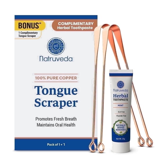 Copper Tongue Scraper, Tongue Cleaner & Metal Tongue Scraper for Adults, Ayurvedic Tongue Scraping Tool for Fresh Breath & Oral Care (Pack of 2)