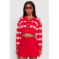 thumbnail image 2 of Women's Chenille Heart Patterned Brushed Knit Cropped Cardigan, 2 of 5