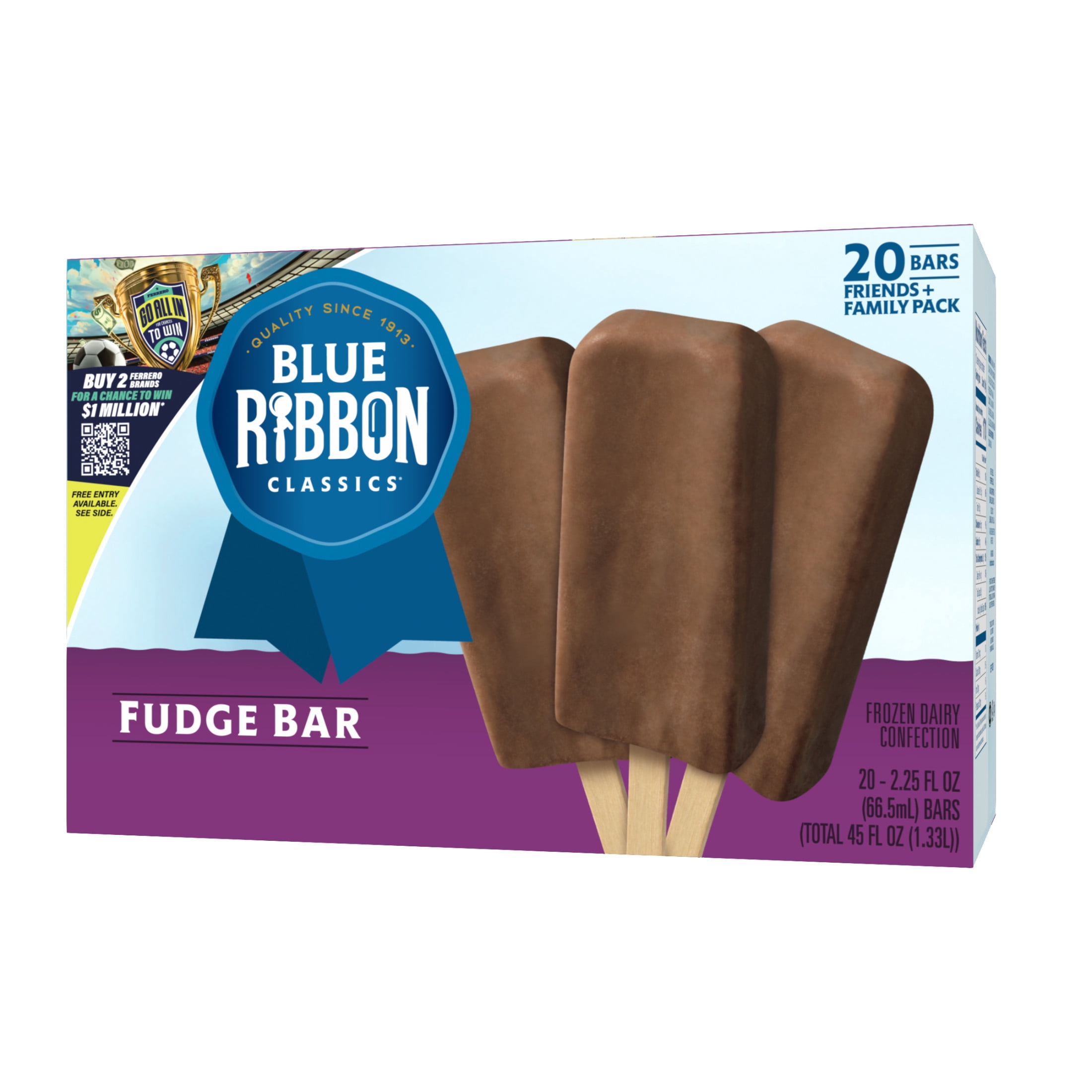 Blue Ribbon Classics Chocolate Flavored Fudge Frozen Dessert Treat Bar, 45 fl oz, 20 Pack