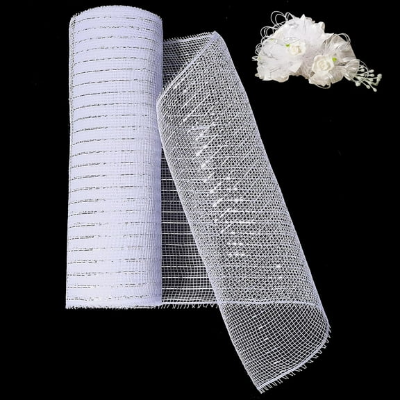 10 Yards Silver Mesh Ribbon 10 inch Metallic Silver with Wide Foil Ribbon for Wreath Swags Christmas Tree Decoration Valentine's Day Gifts Wrapping Mesh Wreath Supplies