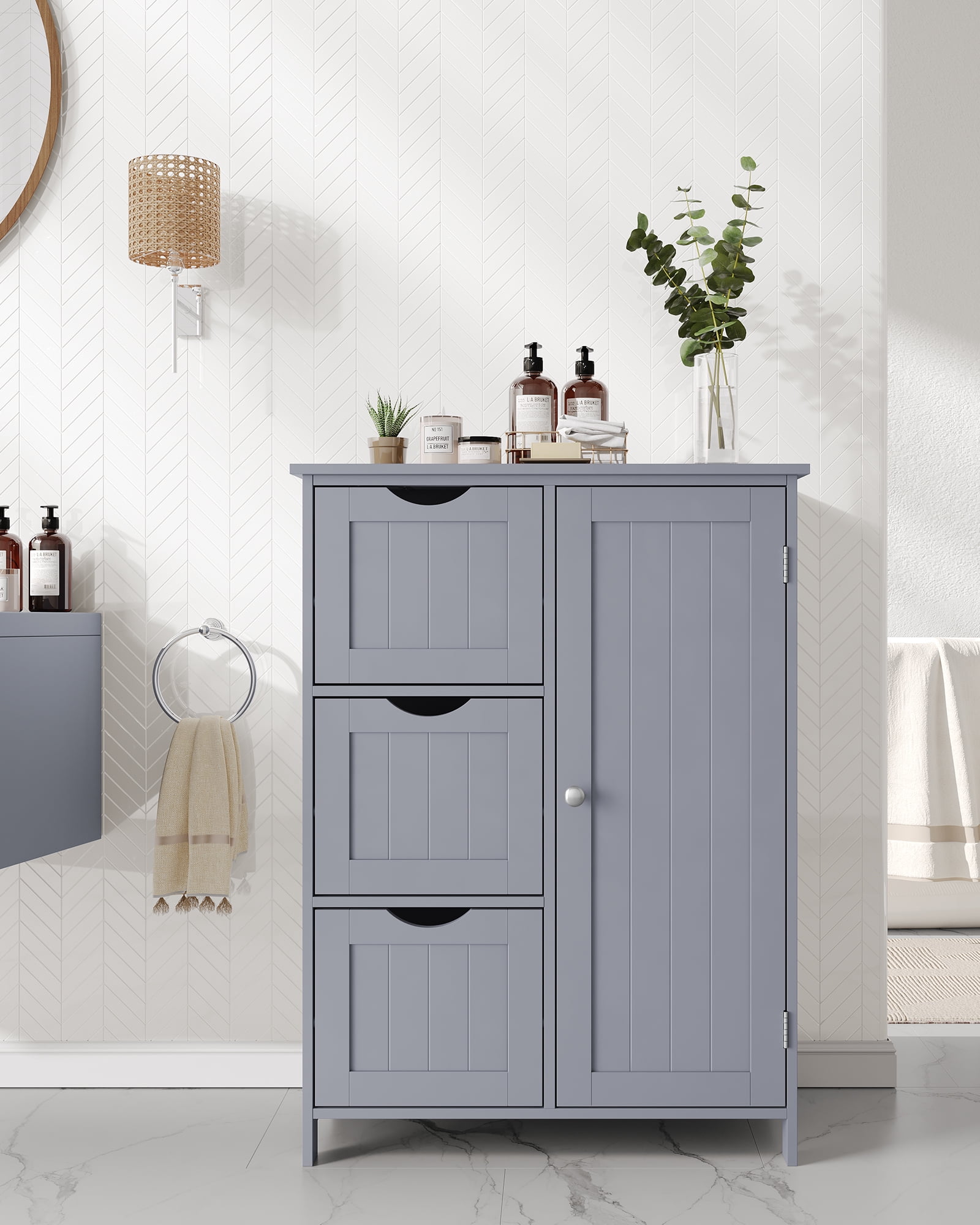 Floor Storage Cabinet, Freestanding Storage Unit with 3 Drawers, 1 Adjustable Shelf, Dove Gray