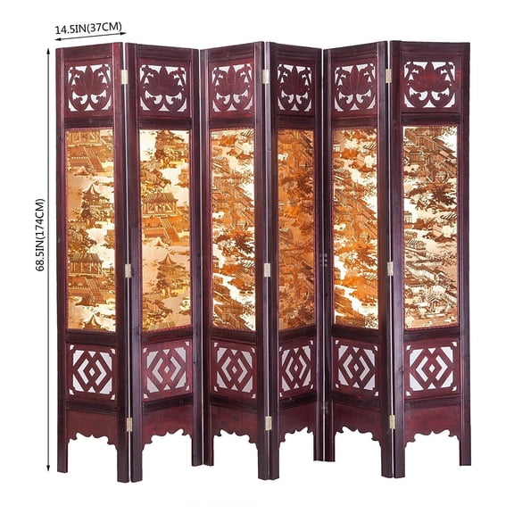 Vintage Oriental Style 6 Panels Screen Room Divider FUR5008